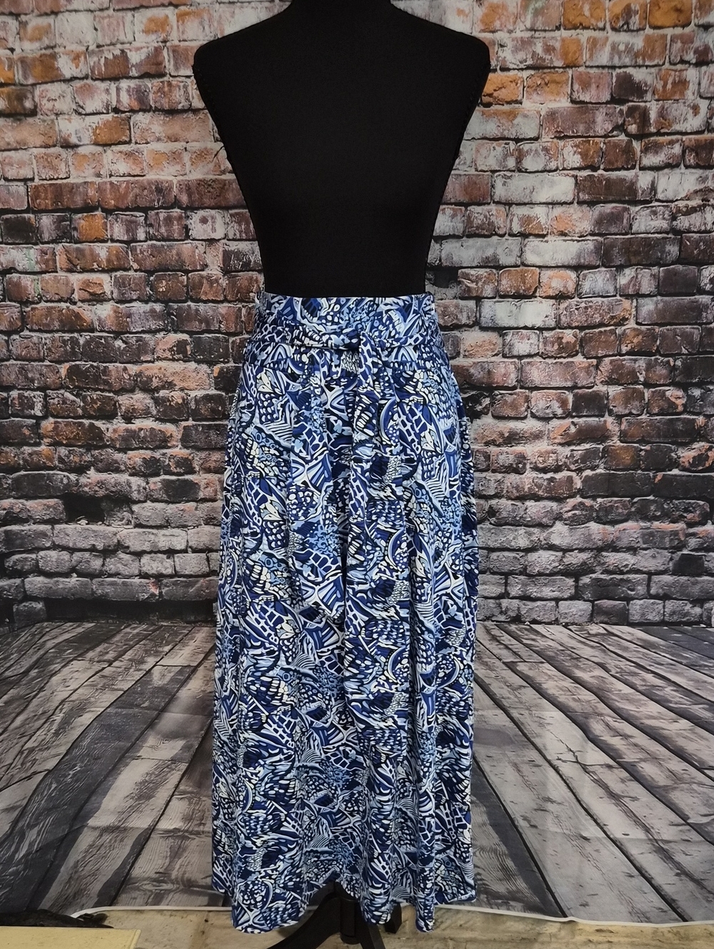 NY Collection Blue & White Printed Maxi Skirt